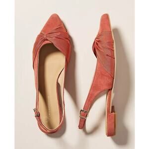 Anthropologie Paulina Slingback Flats Size 8.5 or 39 Pink Leather Bow Old Money